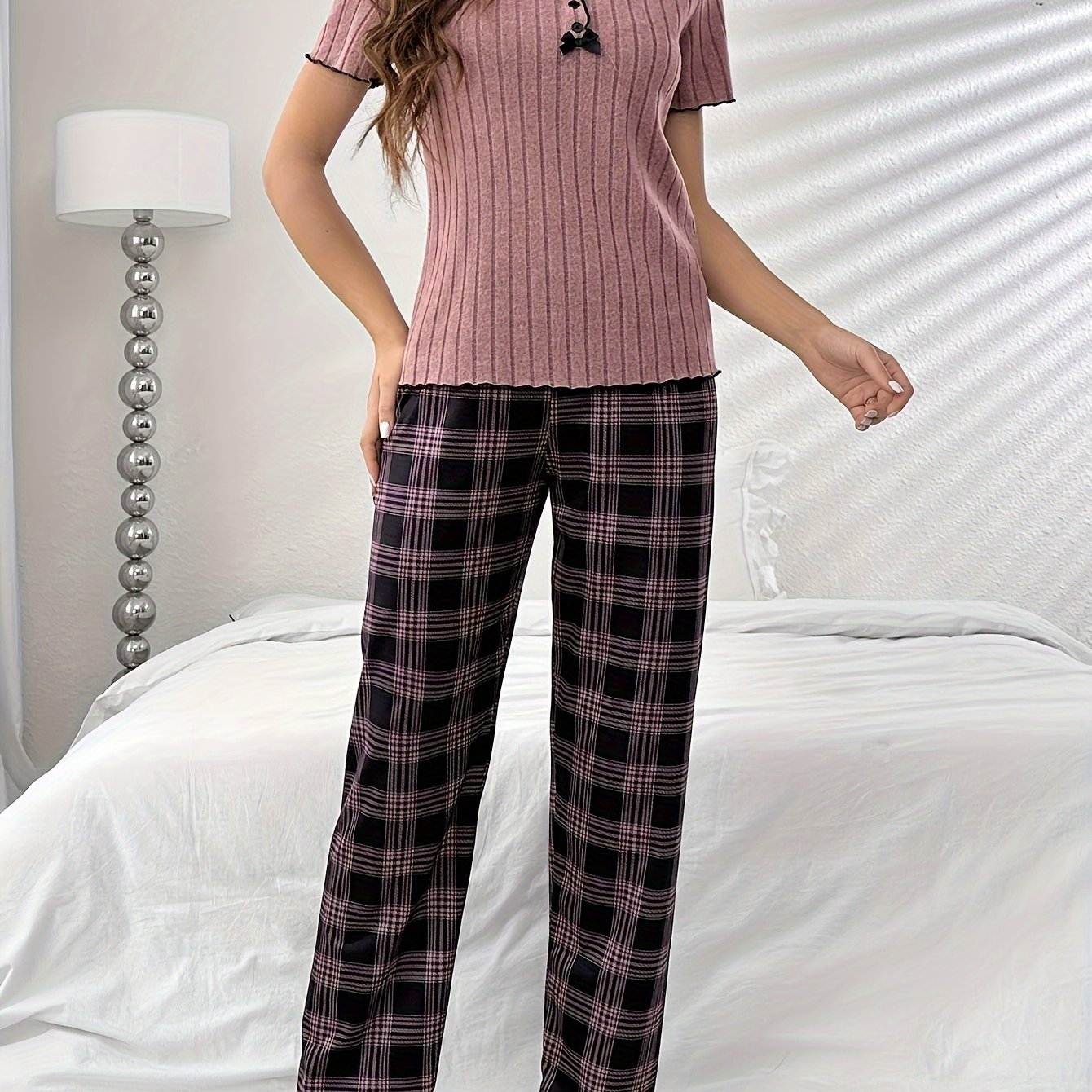 Women Plaid Pajama Set