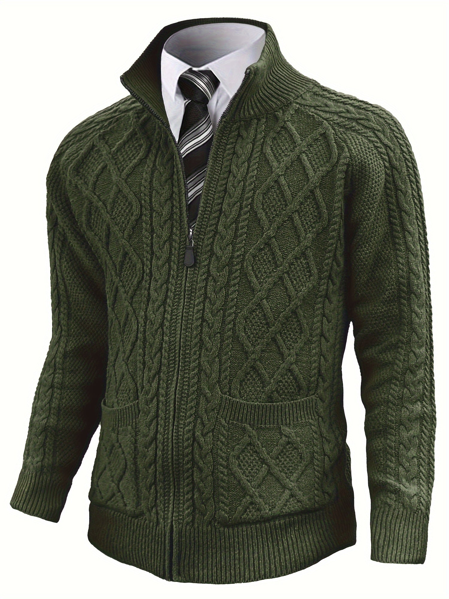 Men’s Cable-Knit Full Zip Cardigan Sweater