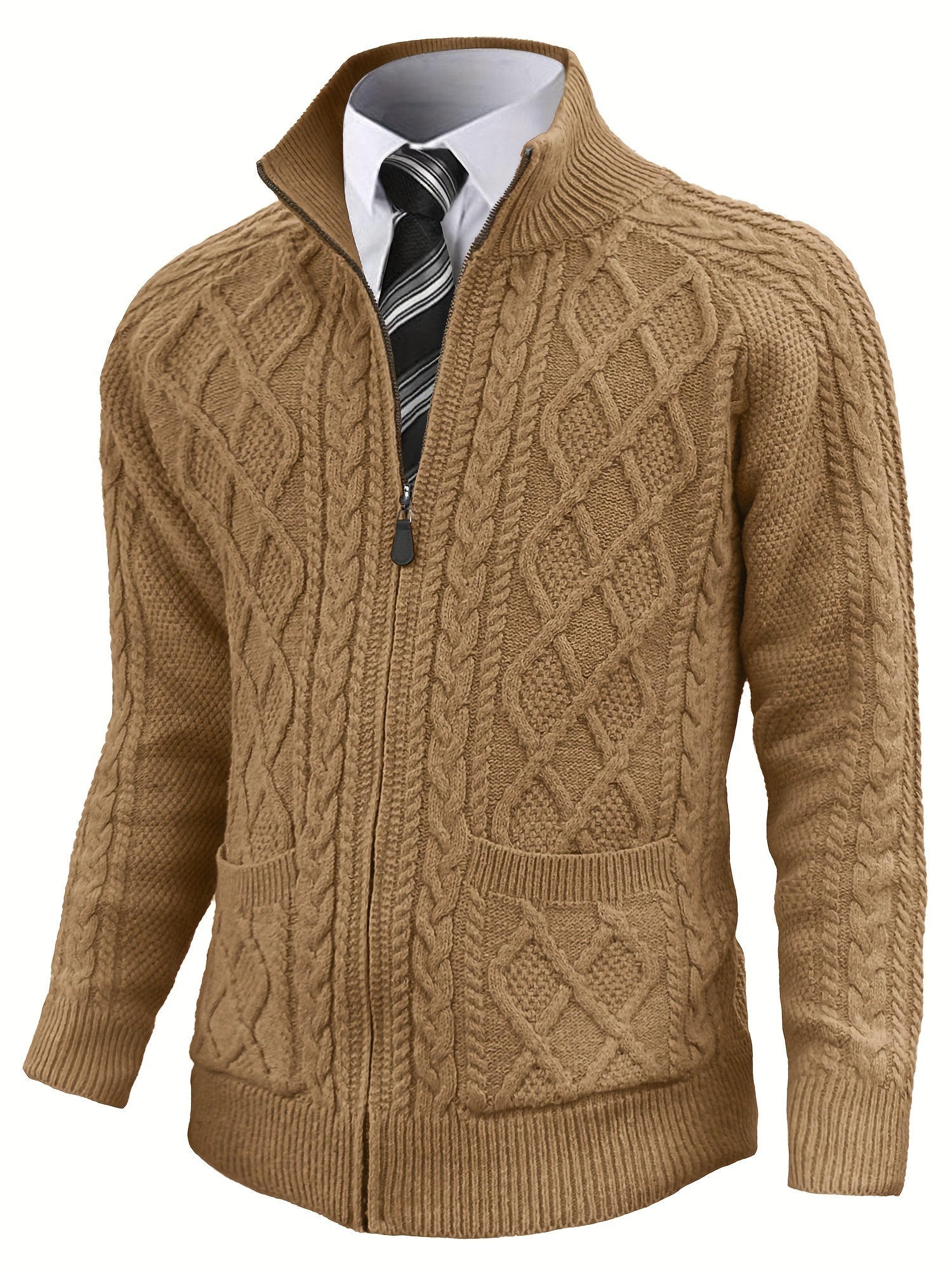 Men’s Cable-Knit Full Zip Cardigan Sweater