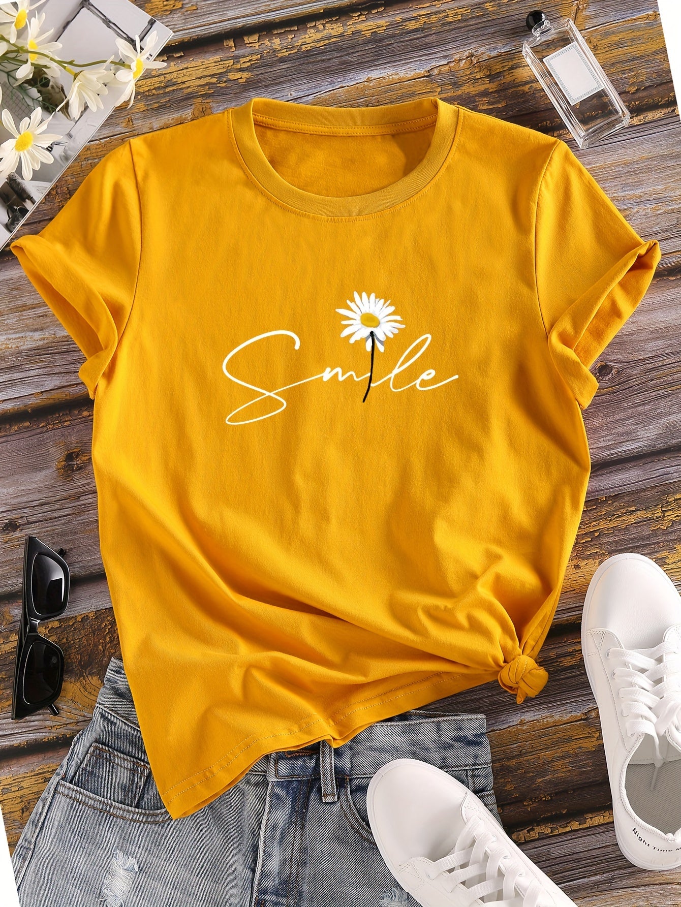 Women’s Floral & Letter Print Crew-Neck T-Shirt