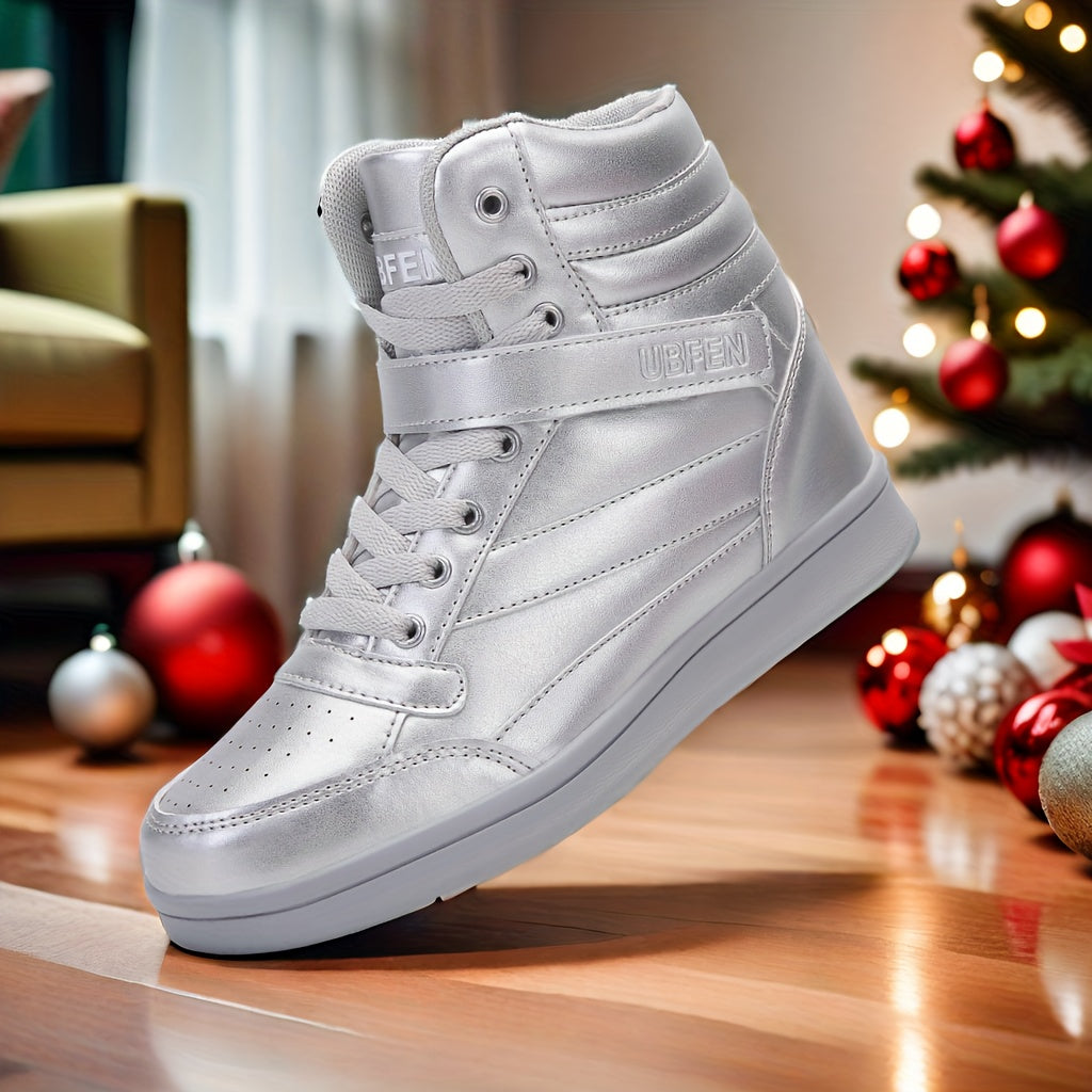 Women’s Retro High-Top Sneakers with Hidden Wedge Heel