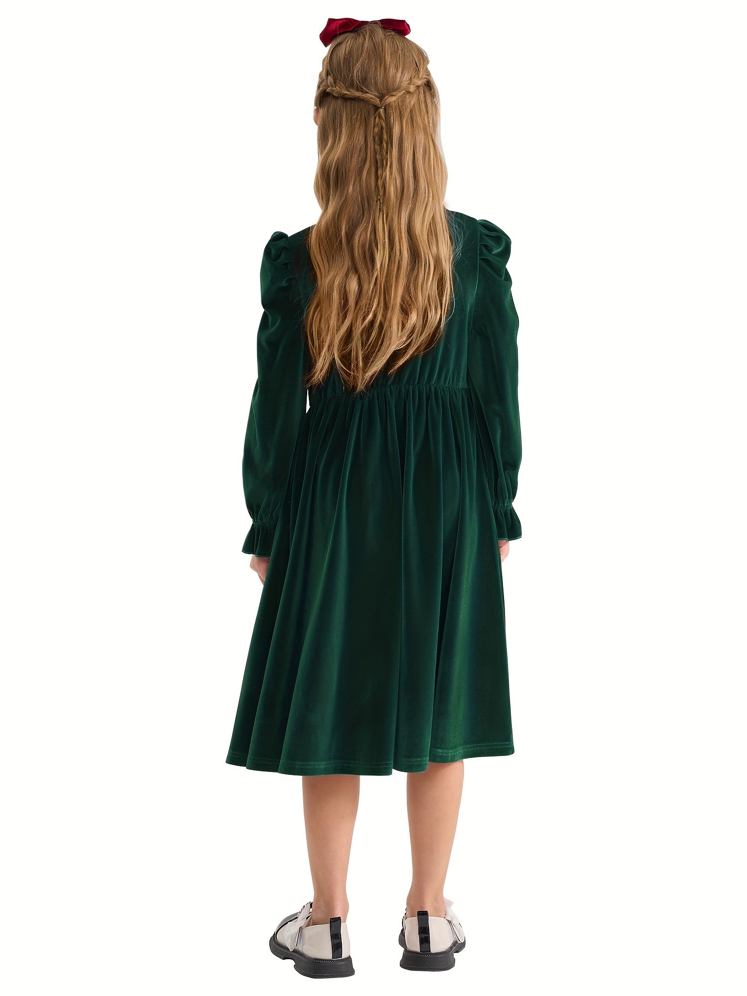 Vintage Velvet Pleated Party Dress for Girls