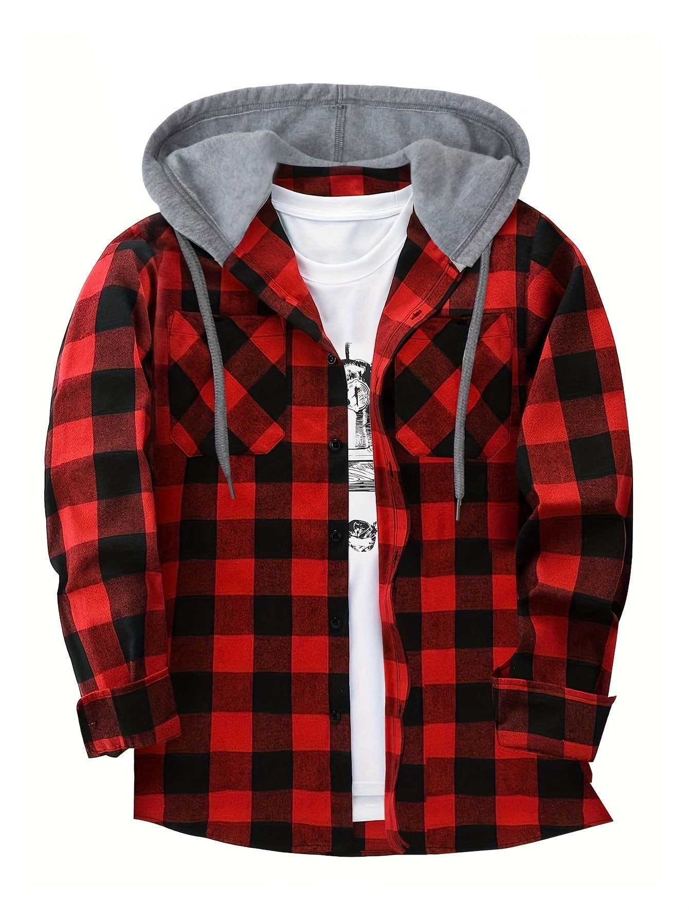 Hooded Plaid Shirt Jacket