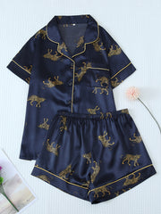 Women Leopard Satin Pajama Set