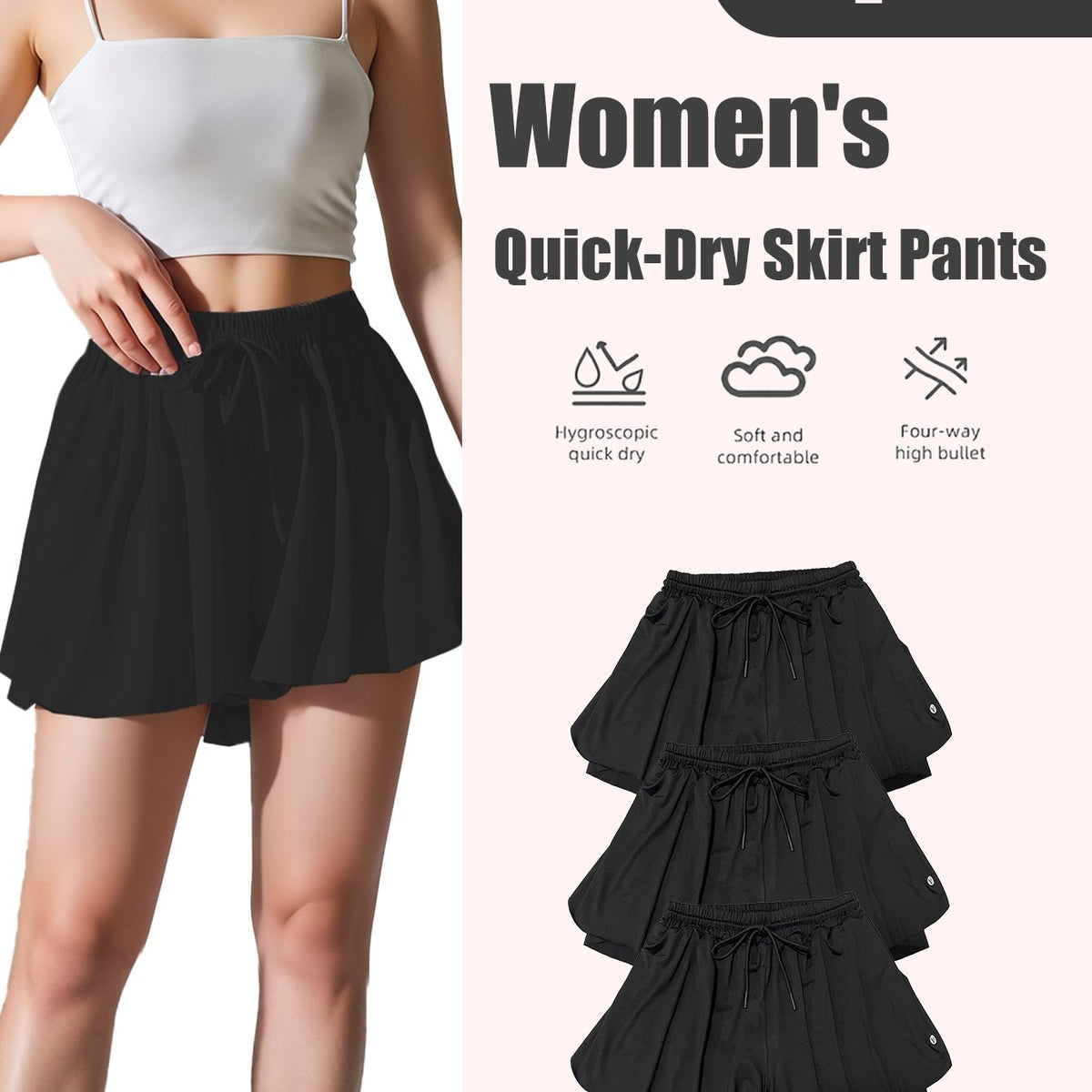 Women's Quick-Dry Pleated Sports Skirt Set (3pcs)