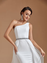 One Shoulder Cape Wedding Gown