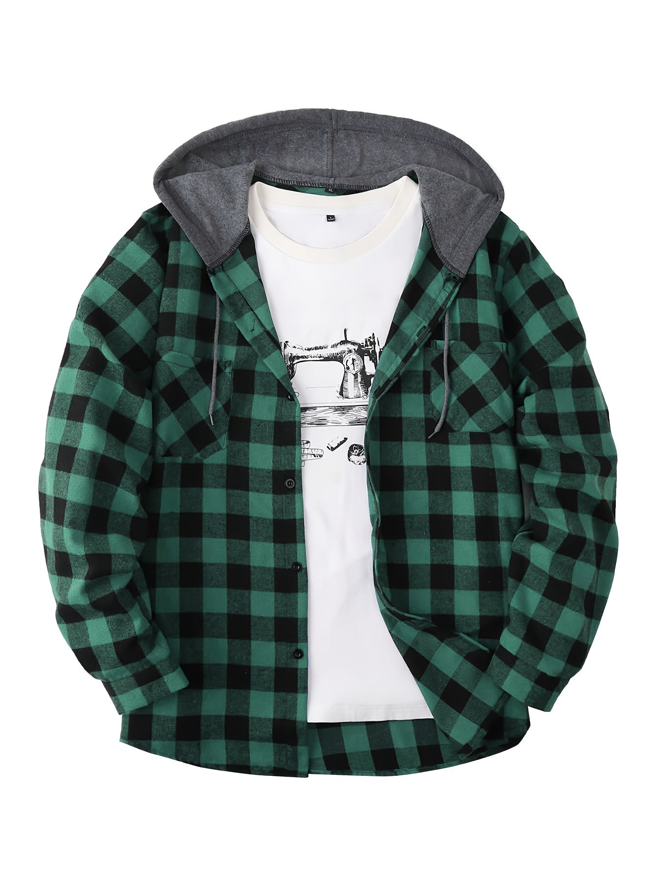 Hooded Plaid Shirt Jacket