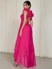 Contrast Mesh V-Neck Wedding Dress