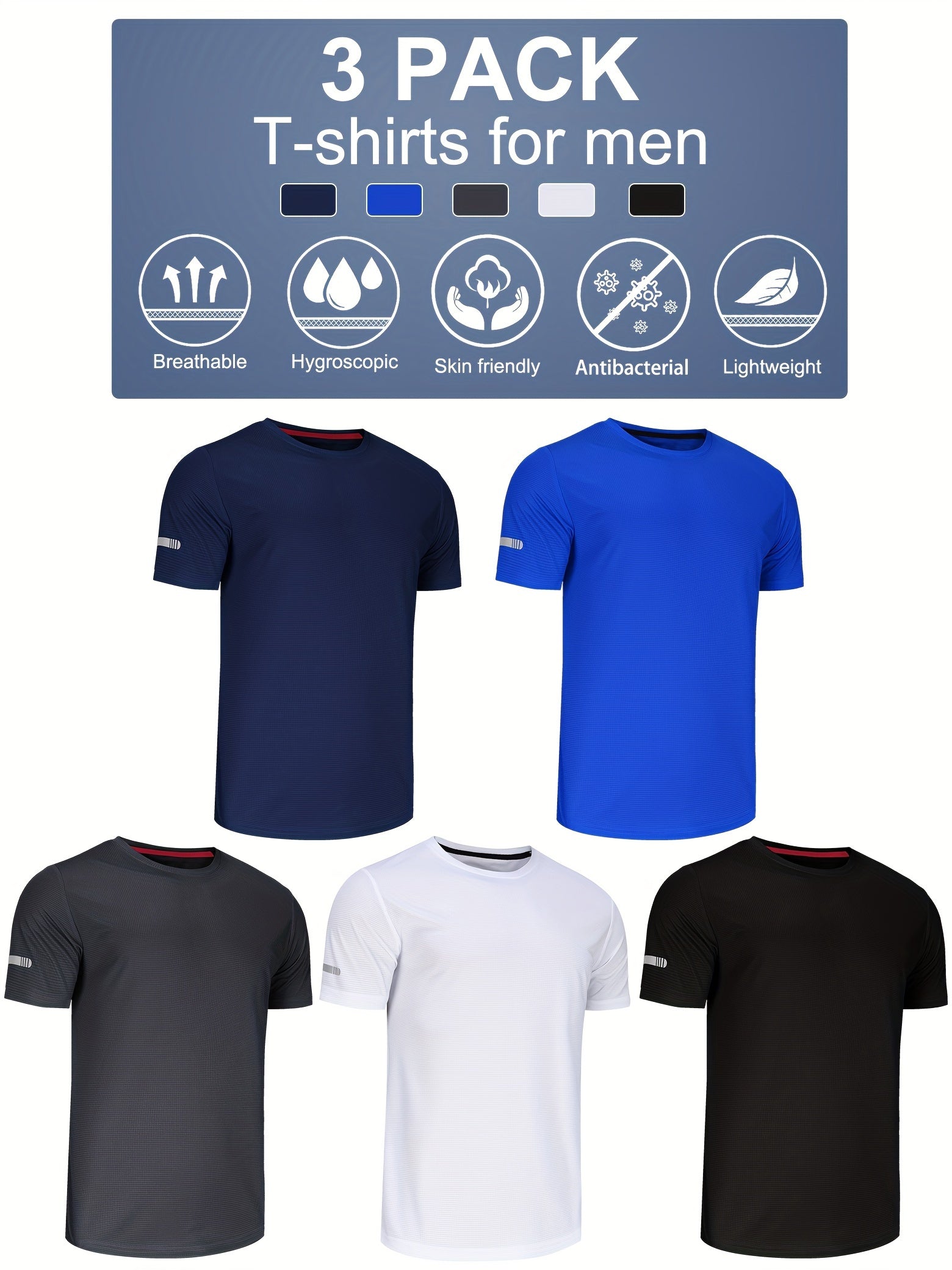 Men’s 5-Pack Athletic Breathable T-Shirts