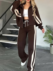Y2K Striped Jacket & Straight-Leg Pants Set