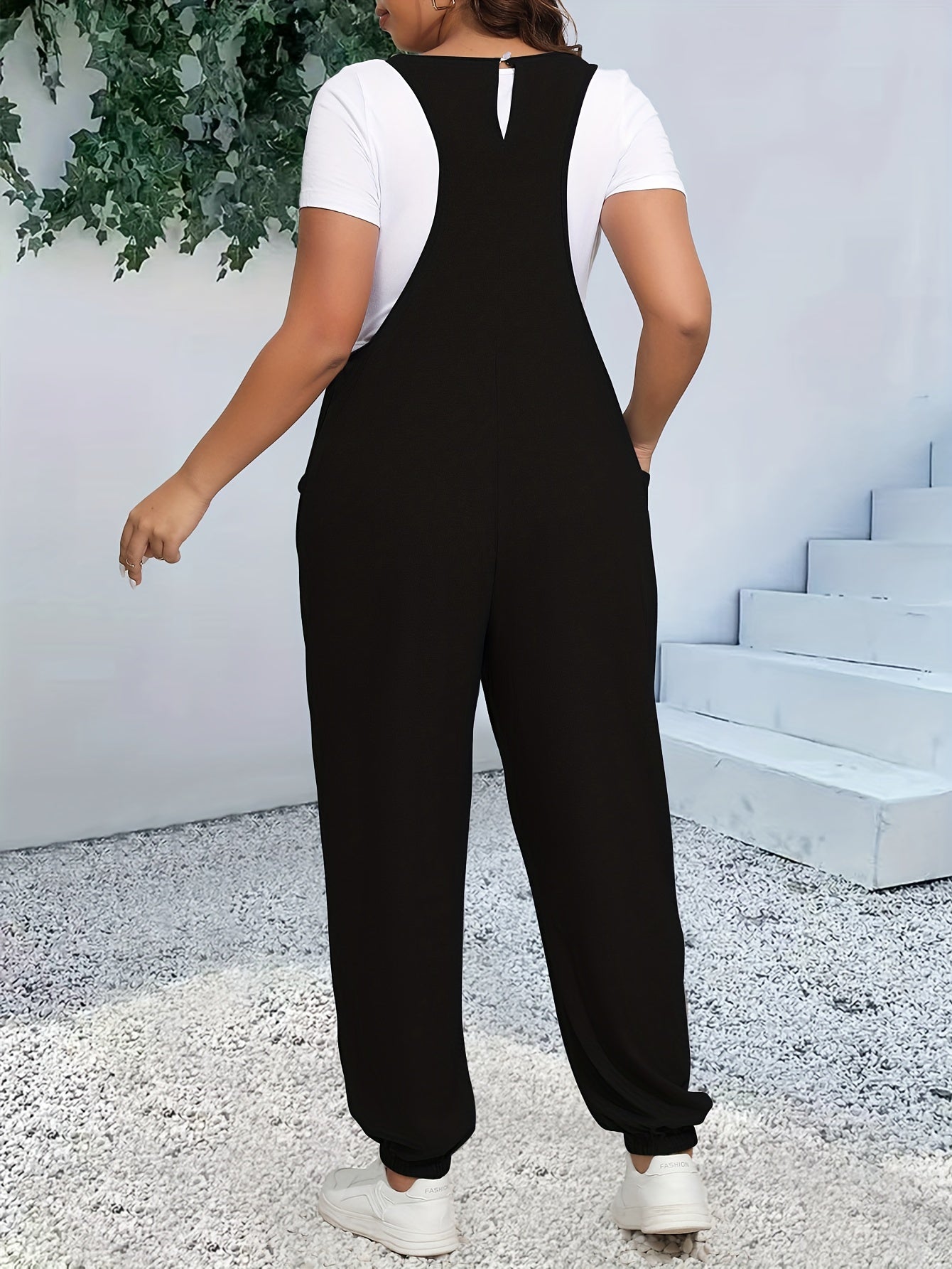 Plus Size V-Neck Cami Jumpsuit with Pockets