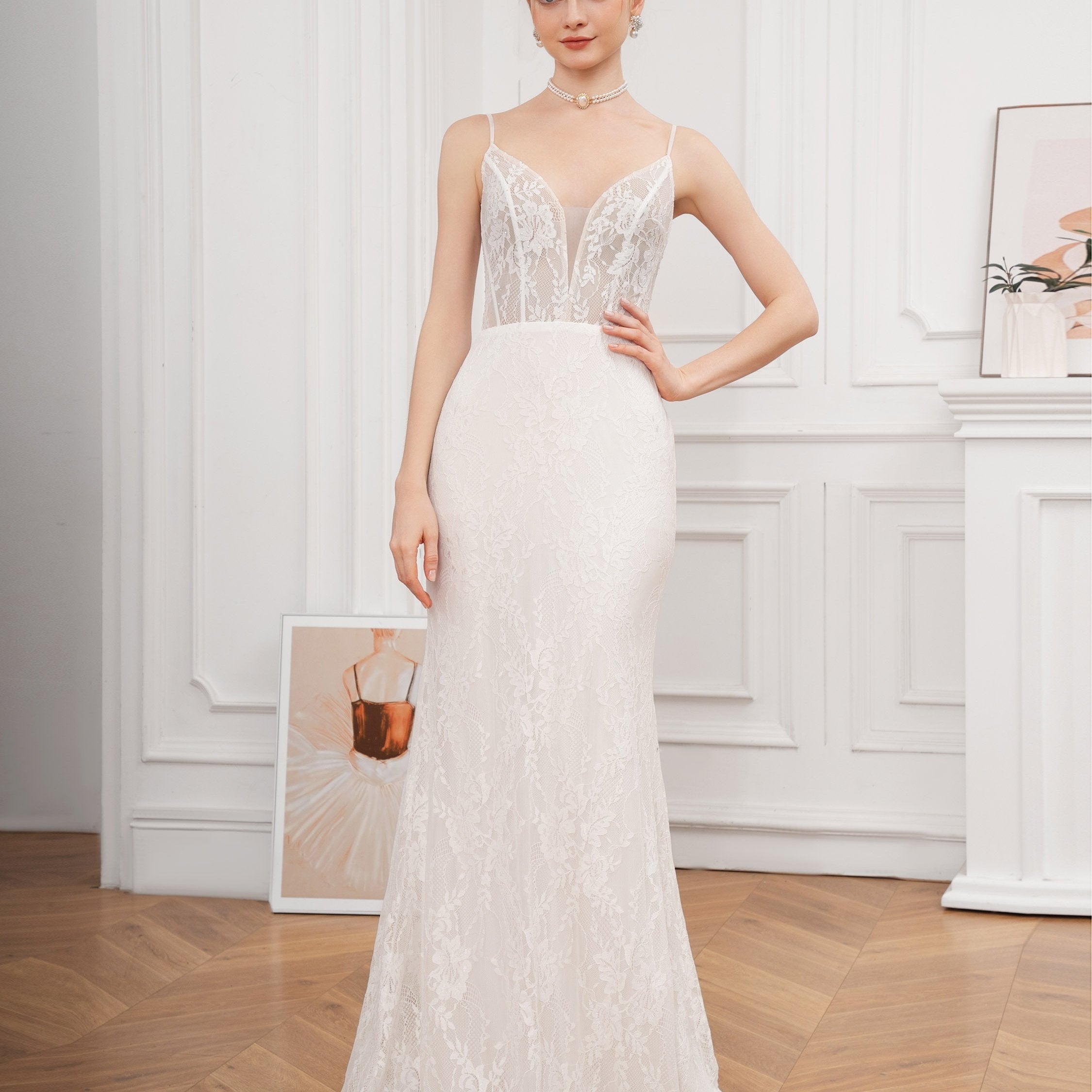 Floral Lace Cross-Back Mermaid Wedding Dress