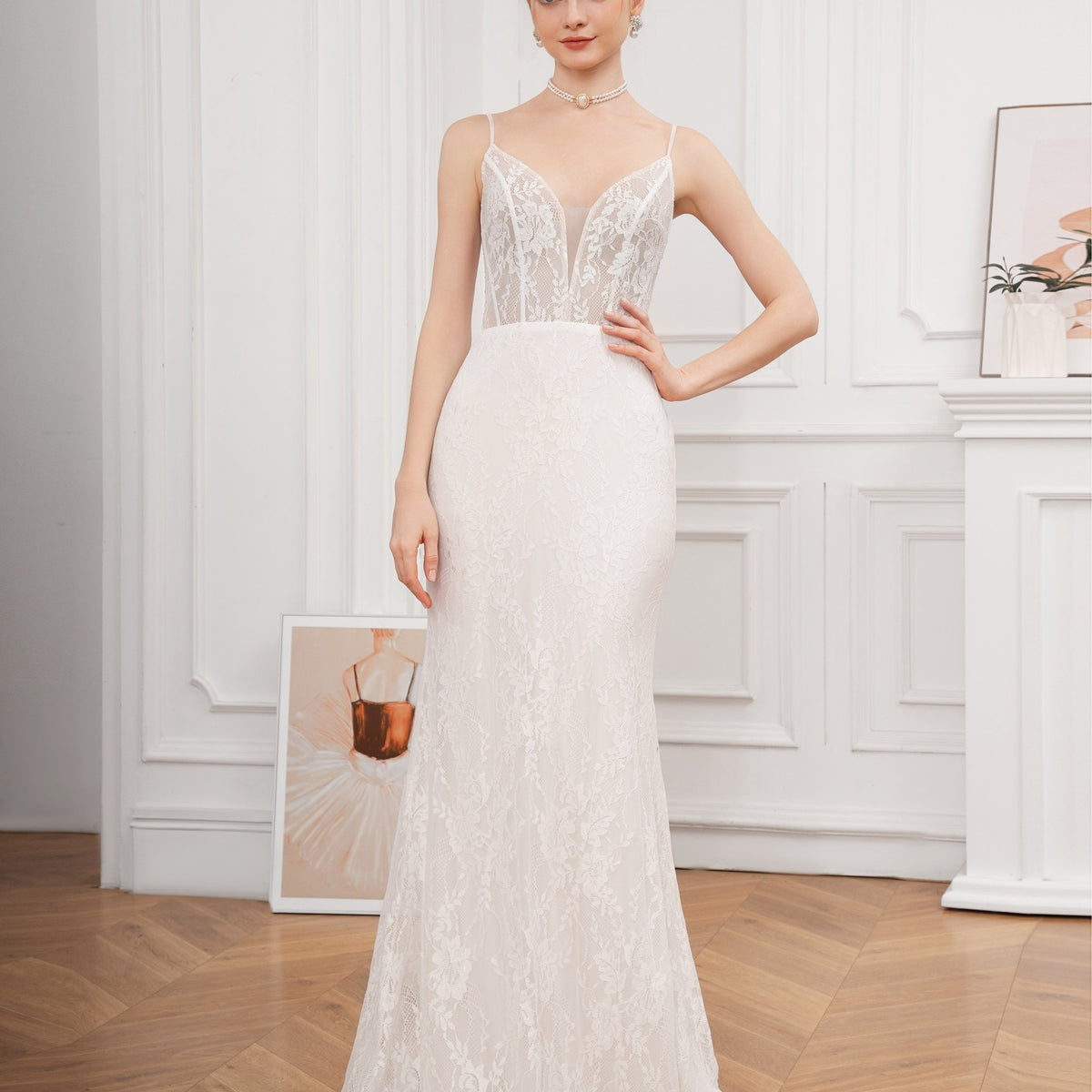 Floral Lace Cross-Back Mermaid Wedding Dress