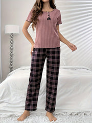Women Plaid Pajama Set