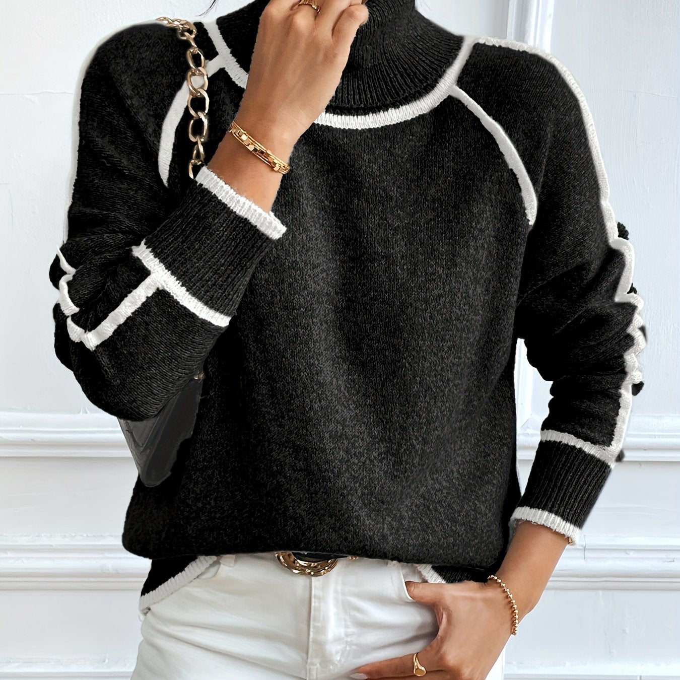 Color Block Ribbed Winter Pullover