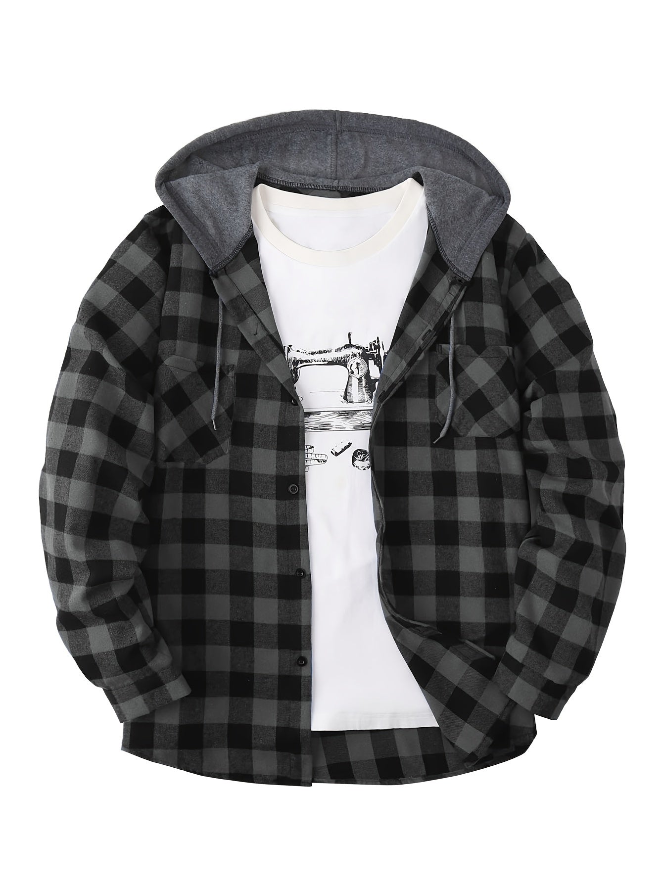 Hooded Plaid Shirt Jacket