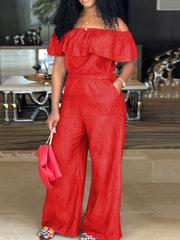 Plus Size Off Shoulder Ruffle Jumpsuit