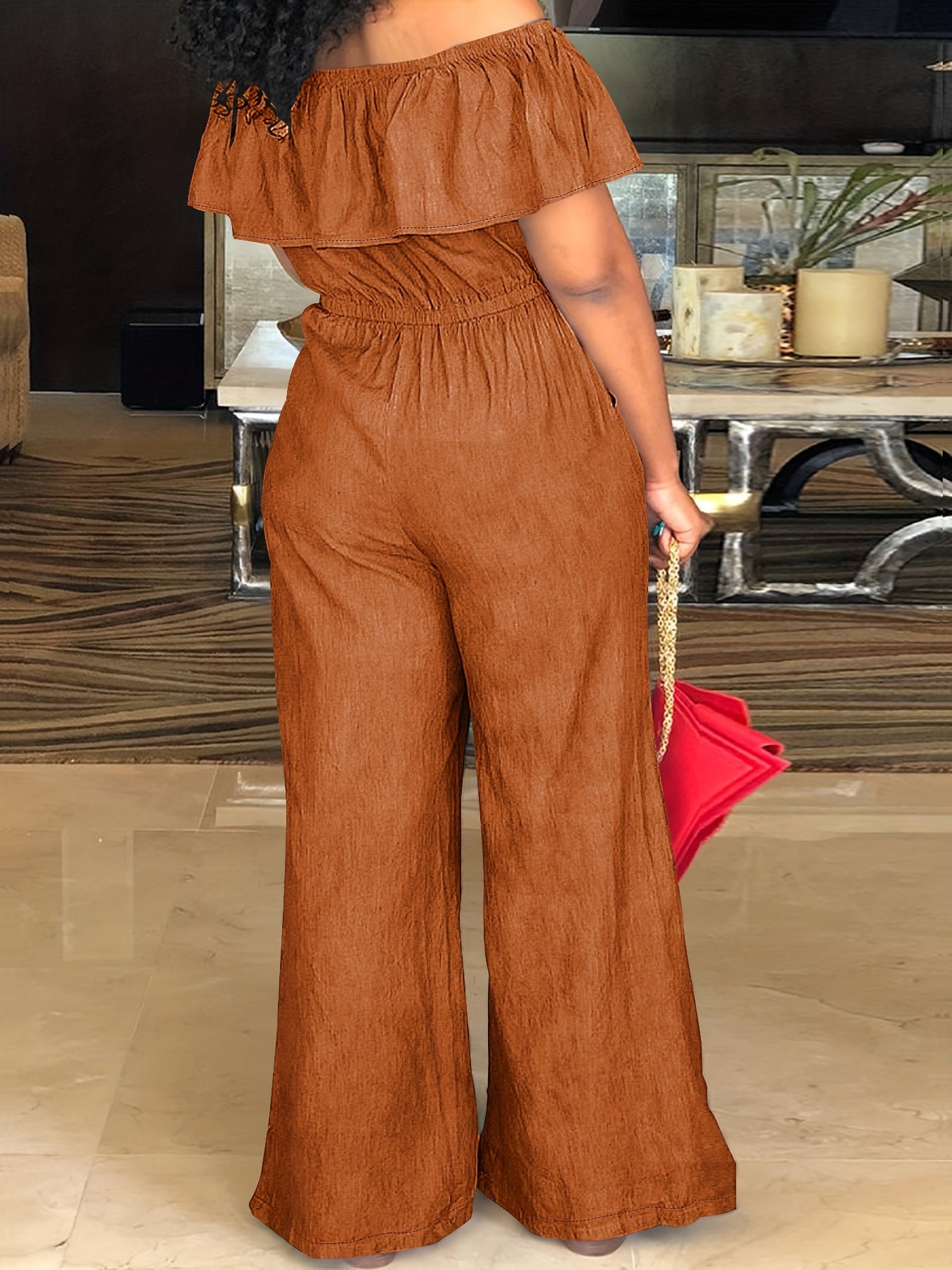 Plus Size Off Shoulder Ruffle Jumpsuit