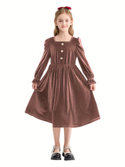 Vintage Velvet Pleated Party Dress for Girls