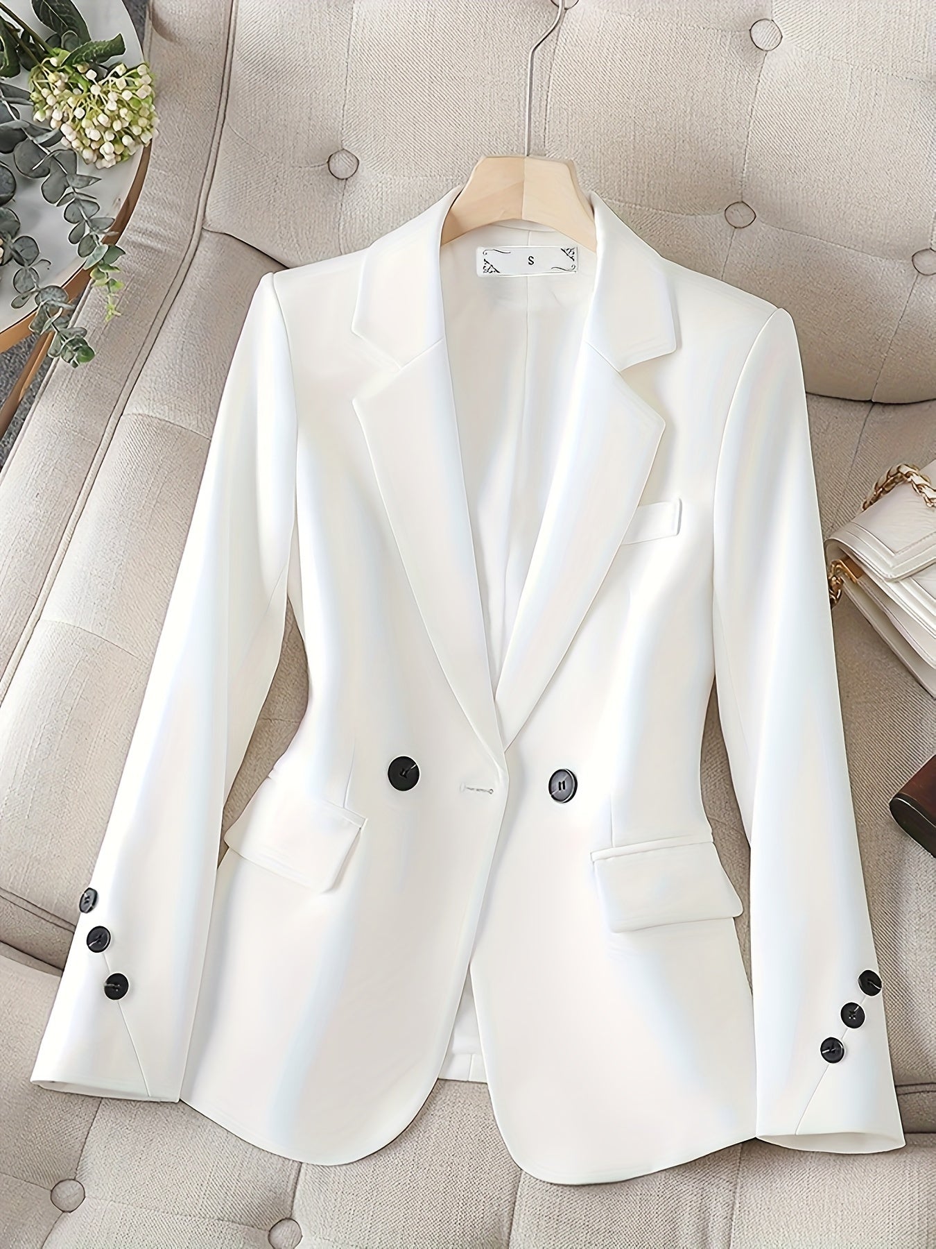 Beige Office Tailored Blazer Womens