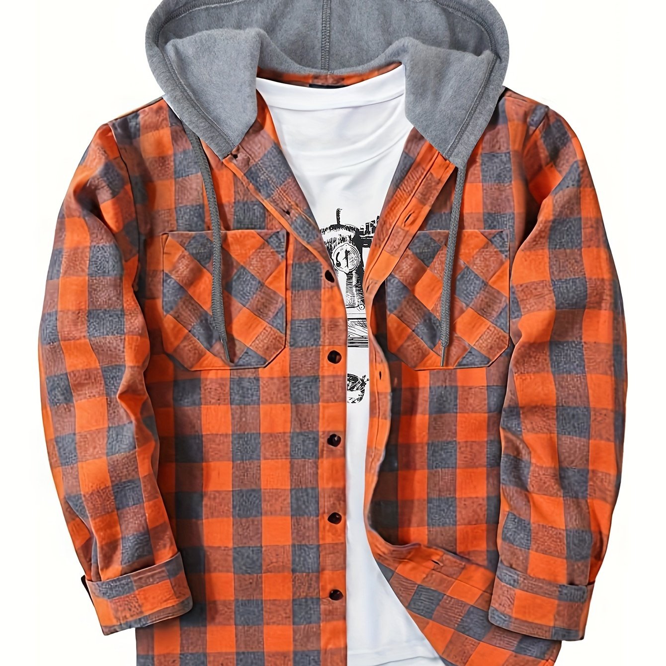 Hooded Plaid Shirt Jacket