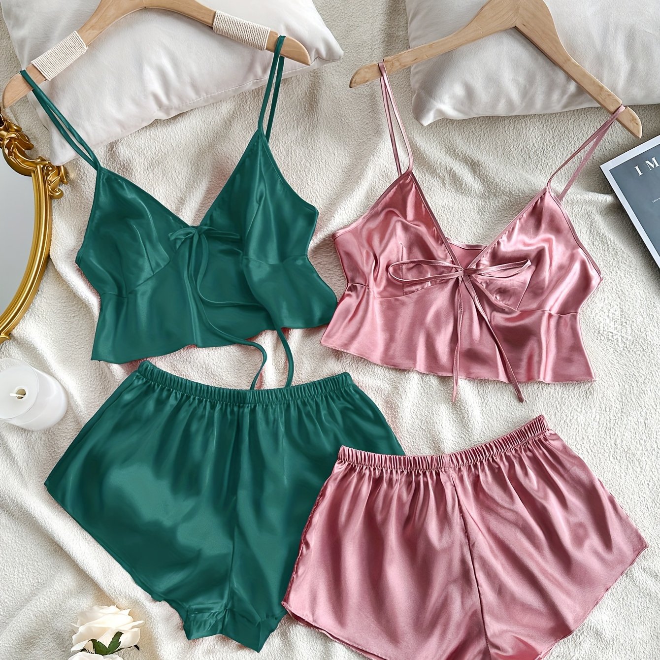 Women Satin Cami Pajama Shorts Set