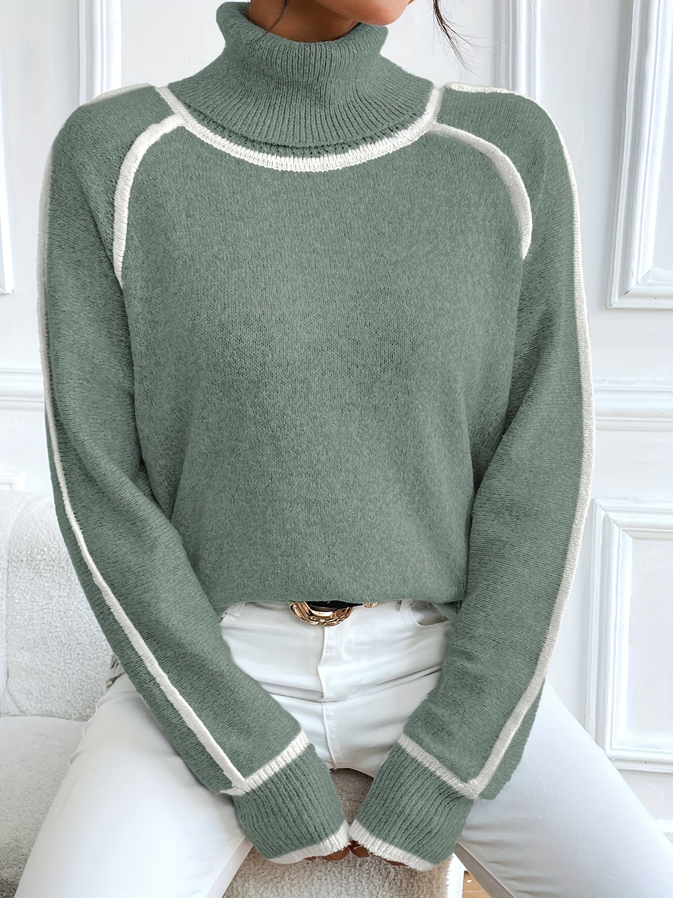 Color Block Ribbed Winter Pullover