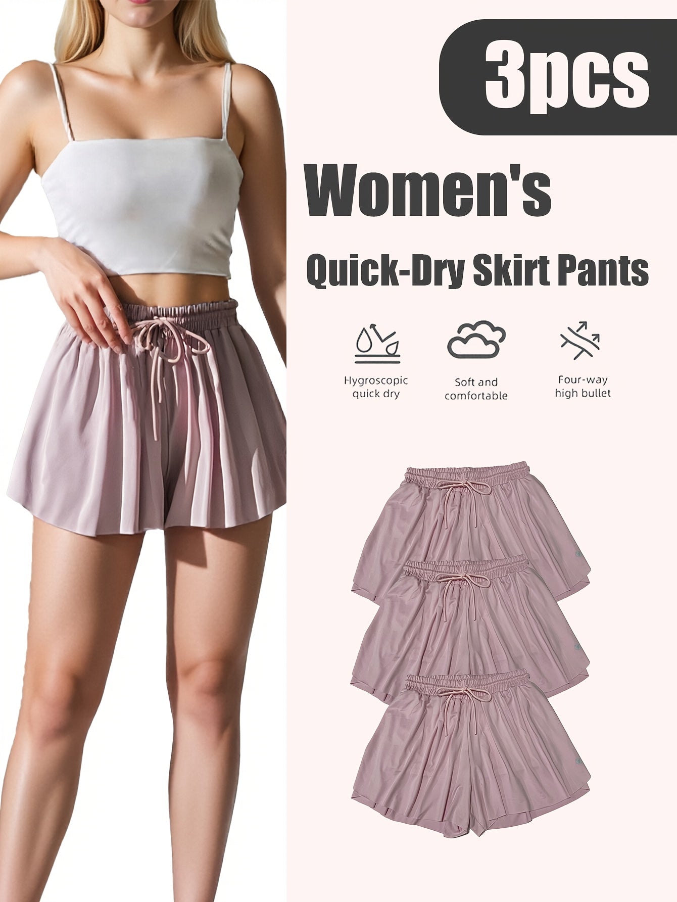 Women's Quick-Dry Pleated Sports Skirt Set (3pcs)